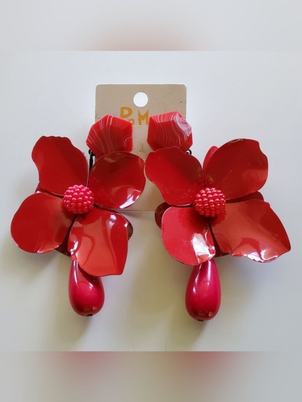 Red Flower Statement Earrings